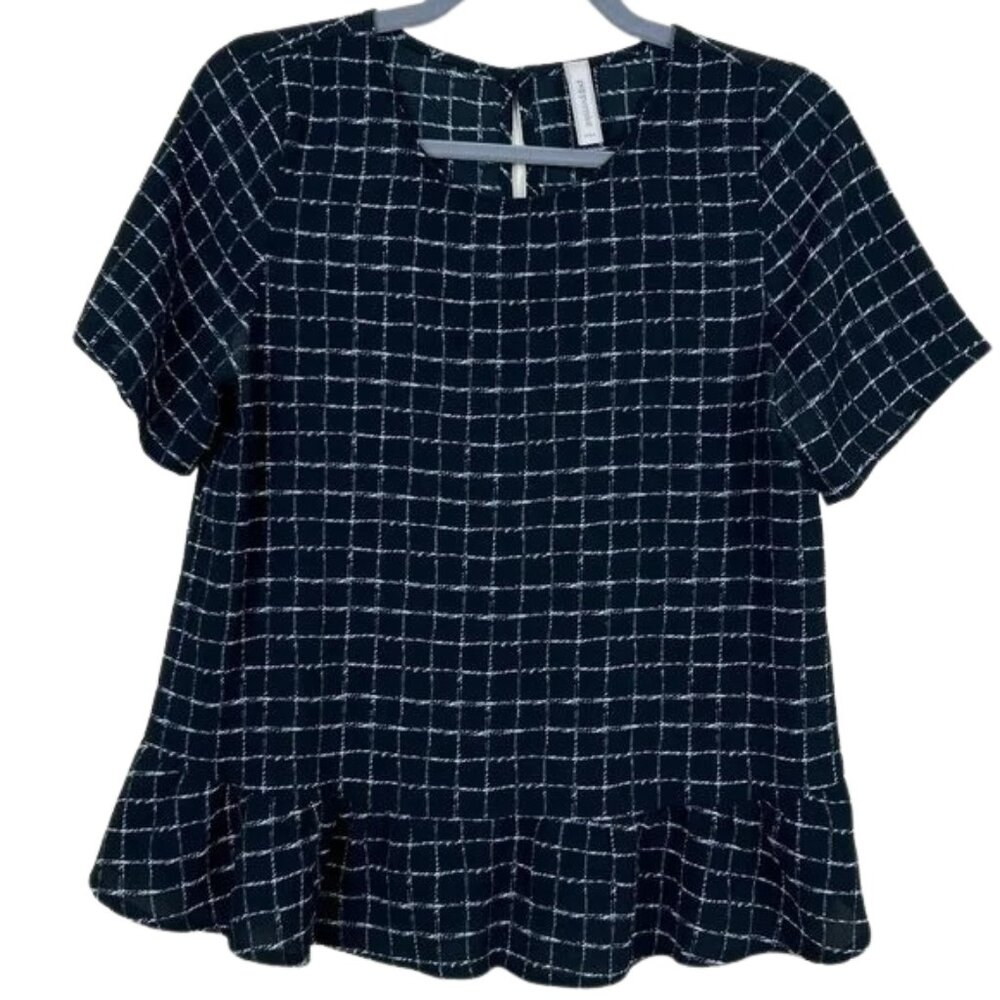 Peppermint Black & White Plaid Peplum Blouse